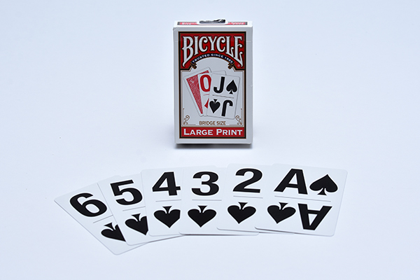 Bicycle Large Print Playing Cards with cards laid out Ace through Six