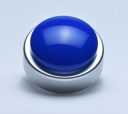 round talking clock with large big blue button