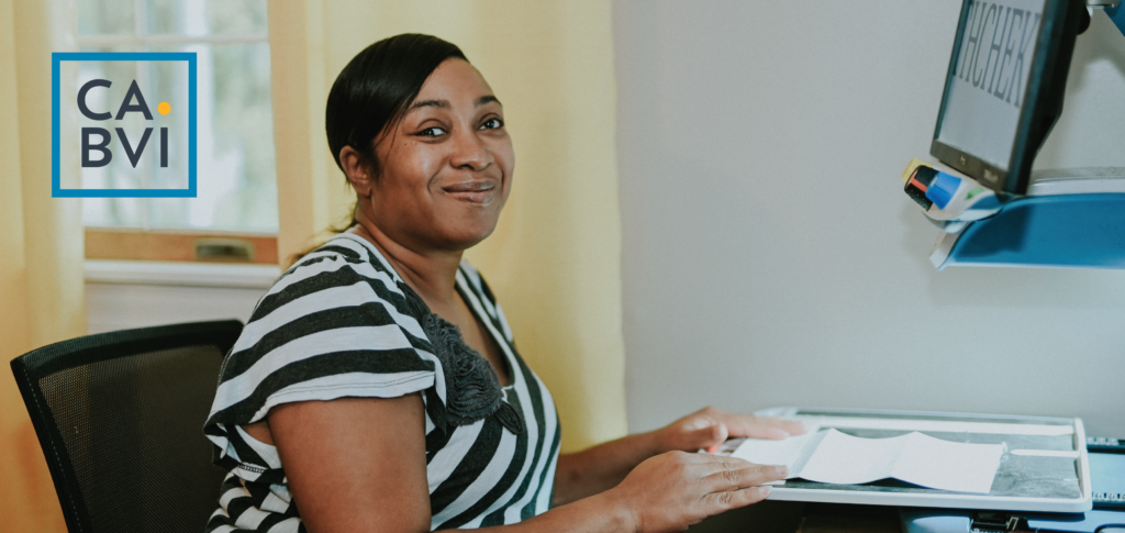 Sheila Hardy using Assistive Technology at her home.