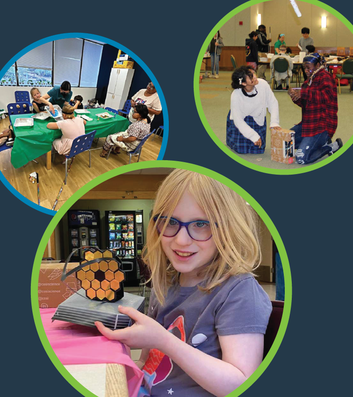 Photo bubbles of kids participating in STEM class